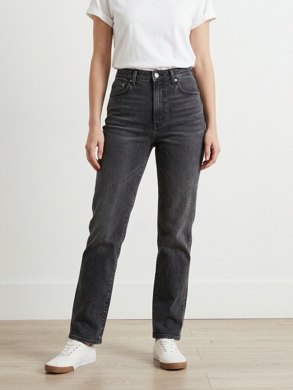& Other Stories High-Rise Straight Charcoal Jeans Size 27/30